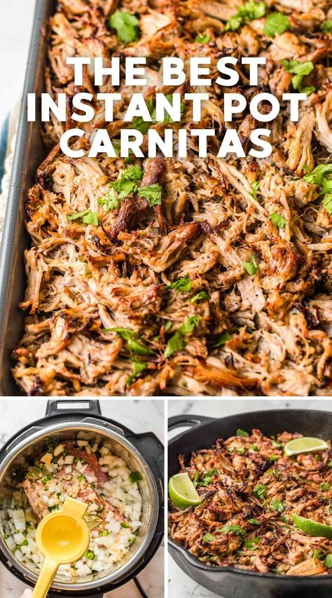 Instant Pot Carnitas are an easy Mexican dish that is full of flavor. With only 5 minutes of prep and a few ingredients, these easy carnitas will become a new favorite. Pork Street Tacos Instant Pot, Insta Pot Carnitas, Carnitas Bowl Recipe, Mexican Pork Carnitas, Pressure Cooker Carnitas, Easy Carnitas, Instant Pot Carnitas Recipe, Instant Pot Pork Carnitas, Pulled Pork Carnitas