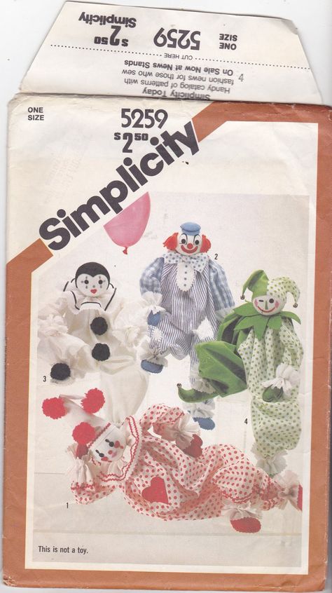 Clown Dolls, Clown Crafts, Cross Applique, Clown Doll, Tole Painting Patterns, Animal Sewing Patterns, Butterick Pattern, Doll Sewing Patterns, 50 Cent