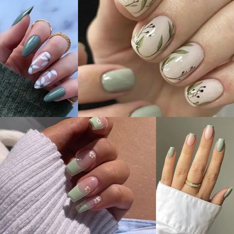 Trendy Sage Green NɑiƖ Ideas to ExperιmenT wiTh This MonTh Sage Floral Nails, Green And Lavender Nails, Green Fall Nails Short, Sage Green Fall Nails, Sage Green Nail Designs, Sage Green Nail Ideas, Sage Green And Lavender, Sage Green Nail, Green Fall Nails