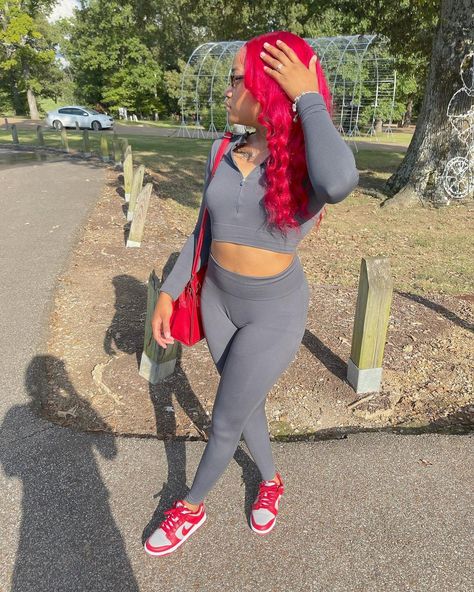 JadaLynn 💕’s Instagram post: “red hair phase 🍒 #explorepage #redhair” Red Dunks Outfit, Red Hair Phase, Outfits With Dunks, Red Dunks, Dunks Black, Dunk Outfit, Dunks Outfit, Cute Outfits For School, Chill Outfits