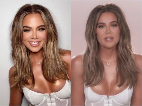 Khloe Kardashian Plastic Surgery, Kardashian Plastic Surgery, Editing On Instagram, Face Editing, Instagram Photoshop, Botox Lips, Kardashian Hair, Kloe Kardashian, Celebrity Quiz