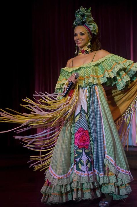 A Cuban female singer in traditional attire during Cabaret Parisien performance. , #AFF, #attire, #Cabaret, #Parisien, #traditional, #Cuban #ad Carribean Fashion, Cuban Dress, Cuban Outfit, Havana Nights Party Theme, Havana Nights Dress, Cuban Women, Caribbean Outfits, Caribbean Fashion, Cuban Culture