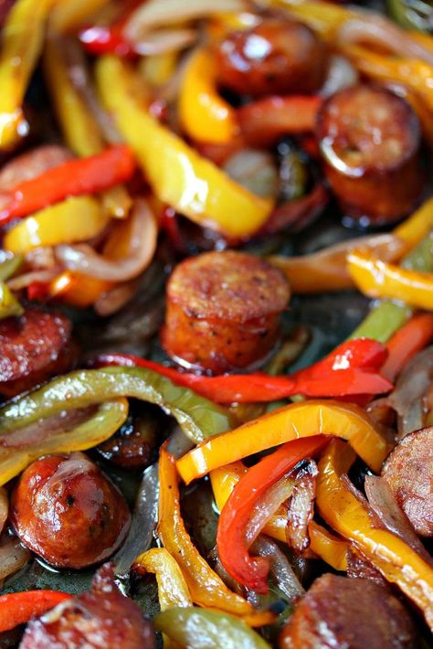 Sheet Pan Sausage And Peppers, Cheap Casseroles, Sheet Pan Sausage, Pan Sausage, Sausage Recipes For Dinner, Smoked Sausage Recipes, Sausage Dinner, Sausage Peppers, Dinner Pasta