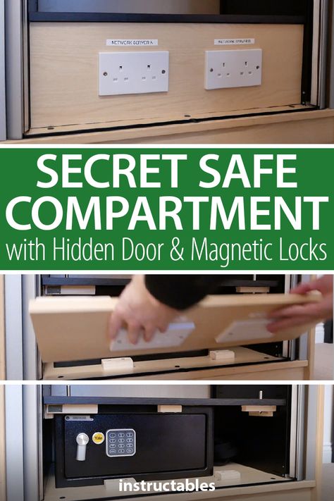 Using a false front, create a secret safe compartment with a hidden door with magnetic locks. #Instructables #workshop #woodworking #safety #security #concealed Hidden Home Safe Ideas, Safety Box Hidden Wardrobe, Hidden Safe Ideas In Closet, Home Safes Hidden, Hidden Safe In Wardrobe, Magnetic Lock Hidden, Hidden Storage Closet, Hidden Wall Safe Ideas, Secret Compartment In Wardrobe