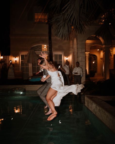 Wedding Pool After Party, Wedding Pool Reception, Jumping Into Pool Wedding, Wedding Pool Pictures, Day After Wedding Pool Party, Wedding Jumping In Pool, Jump In Pool Wedding, After Wedding Pool Party, Pool At Wedding