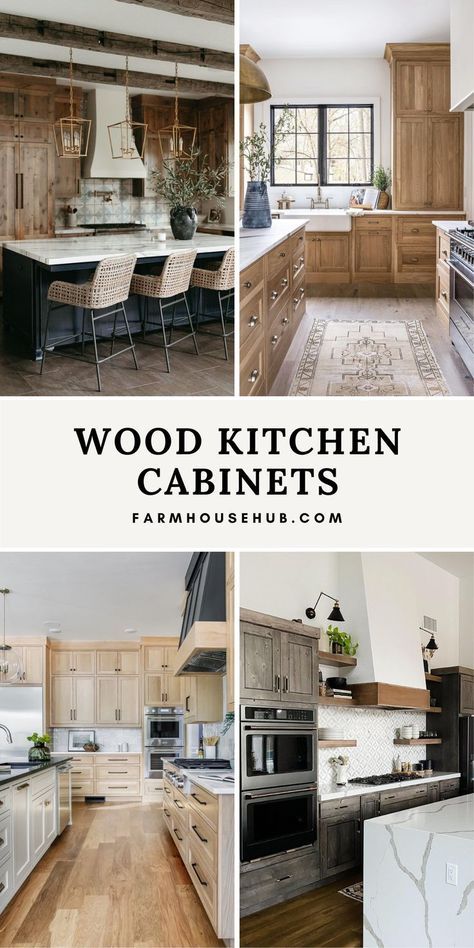 Woodgrain Cabinets Kitchen, Kitchens With Wood Tone Cabinets, French Oak Cabinets, Kitchen Wood And White Cabinets, Kitchens With Natural Wood Cabinets, Rustic Modern Home Design, Natural Wood Interior Design, Kitchens With Wood Cabinets, Gray Stained Cabinets