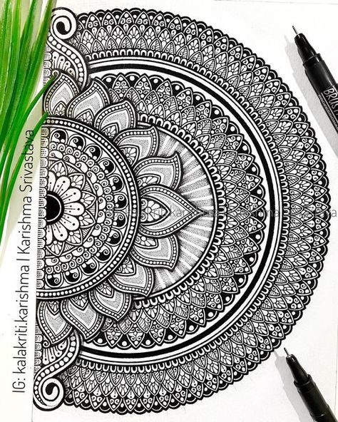 Color Pen Mandala Art, Mandala Art Round Design, Mandala Pencil Drawing, Mandala Art On A4 Size Paper, Mandala Art In Rectangle Shape, Round Mandala Art, Karishma Srivastava, Round Mandala Design, Lotus Mandala Art