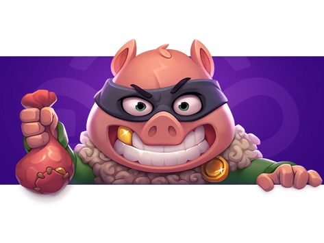 NestStrix | Dribbble Character Design Animals, Thief Character, Digital Rendering, Pig Character, Pig Games, Board Game Design, Casual Art, Pig Cartoon, Game Ui Design