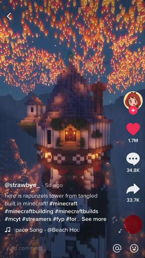 Tangled Tower Minecraft, Minecraft Tangled, Tangled Minecraft, Rapunzel Tower Minecraft, Rapunzel Minecraft, Tangled Castle, Minecraft Lantern, Mc Houses, Tower Minecraft