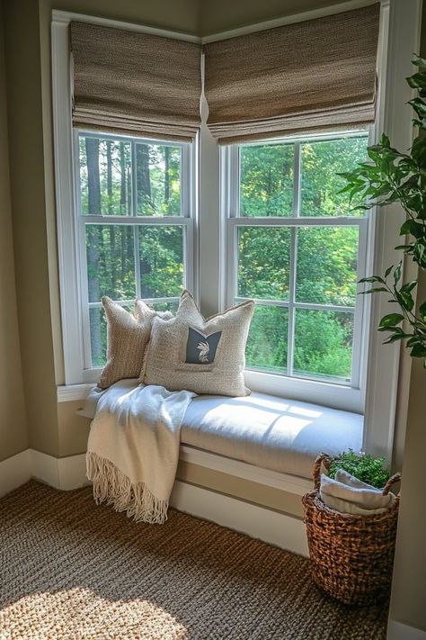 "Elevate your living space with a cozy DIY Window Seat for reading! 🛋️📚 Ideal for creating a relaxing nook. #DIYHomeDecor #WindowSeatInspo #CozySpaces" Bench Near Window, Window Lounge, Window Seating In Bedroom, Reading Window, Comfy Corner, Window Nook Ideas, Bay Window Ideas, Reading Nook Window, Diy Window Seat