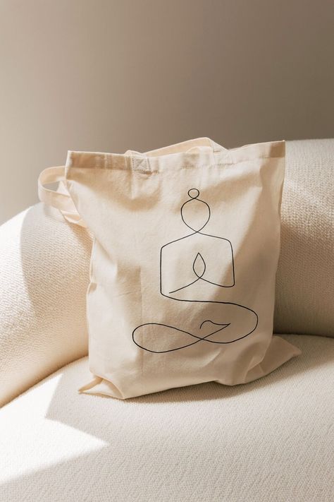 Organic Cotton Tote Bag Yoga Meditation Gift Eco Friendly - Etsy UK Yoga Merchandise, Minimal Bags, Yoga Tote Bag, Eco Friendly Shopping Bags, Yoga Tote, Meditation Gifts, Yoga Day, Creative Idea, Cotton Tote Bag