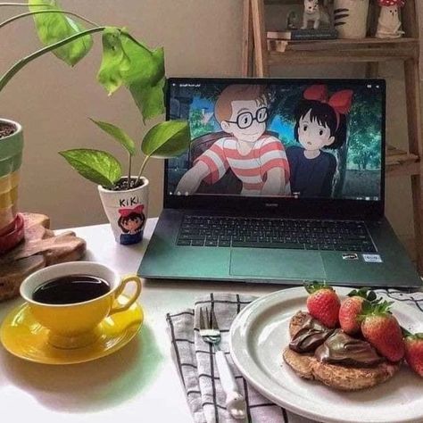 #giblistudio #pinterestinspired #pinterestaesthetic #anime #coffee Desayuno Aesthetic, Aesthetic Ghibli, Anime Coffee, Movie Night Food, Coffee Shop Aesthetic, Kiki's Delivery Service, Cozy Aesthetic, Backgrounds Phone Wallpapers, Foto Ideas Instagram