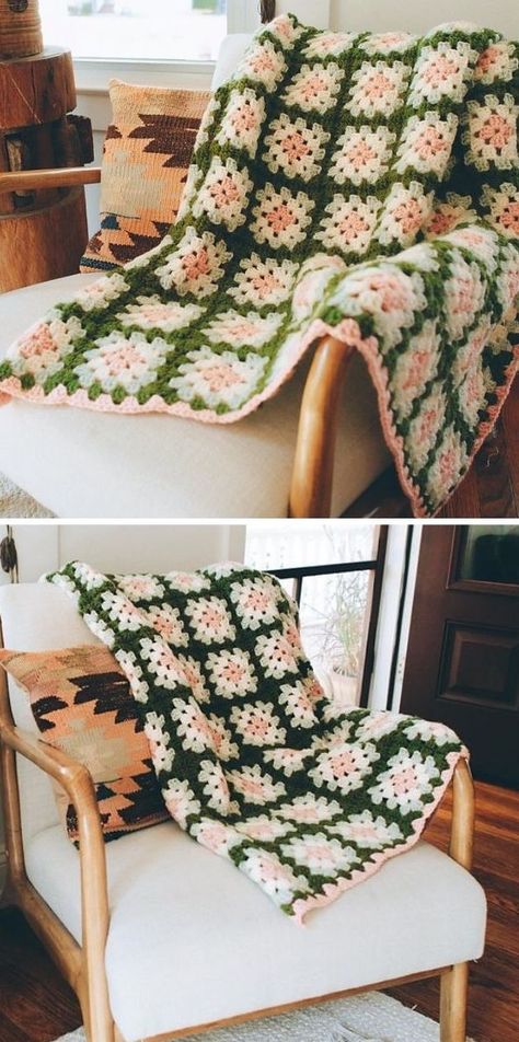 Amazing Granny Crochet Bedspreads - Pattern Center Garden Blanket Crochet, Pink And Green Granny Squares, Cottage Crochet Blanket, Grandma Blanket Crochet, Cottage Core Crochet Blanket, Two Tone Granny Square Crochet, Green And Pink Crochet Blanket, Pink And Green Crochet Blanket, Granny Square Color Combinations Ideas