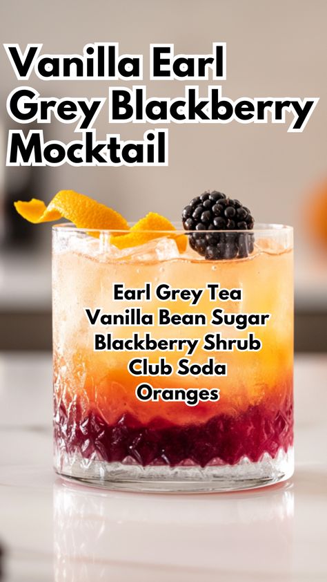 Vanilla Earl Grey Blackberry Mocktail Mama Mocktails, Blackberry Mocktail, Blackberry Shrub, Cruise Drinks, Cocktail Cards, Blackberry Tea, Nonalcoholic Drinks, Easy Mocktails, Best Non Alcoholic Drinks