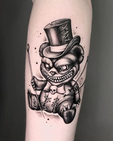 Horror Teddy Bear, Tattoos Bear, Xoil Tattoo, Bear Tattoo Ideas, Teddy Bear Tattoo, Voodoo Doll Tattoo, Voodoo Tattoo, Rose Drawing Tattoo, Lighthouse Tattoo