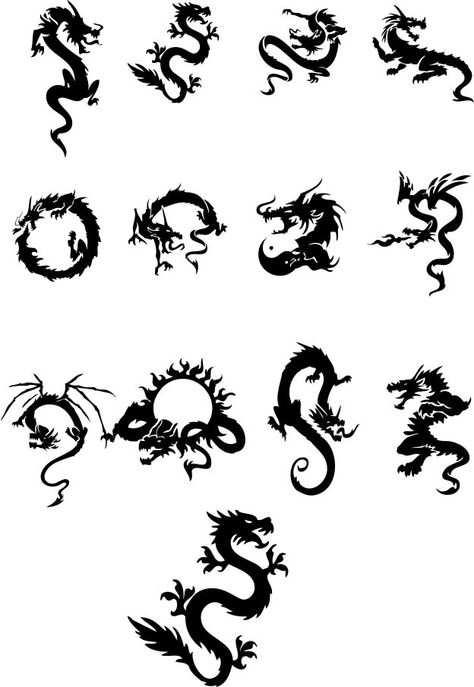 Dragon tattoo design 🐉 Dragon Tattoo Simple, Cute Dragon Tattoo, Dragon Tattoo Stencil, Black Dragon Tattoo, Asian Dragon Tattoo, Small Dragon Tattoos, Tattoo Diy, Chinese Dragon Tattoos, Tiny Dragon