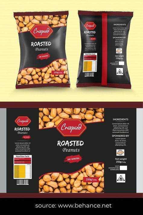 Peanuts Pouch Packaging design Snacks Package Design, Peanut Label Design, Packaging Product Design, Peanut Packaging Design, Snack Packaging Design Creative, Chips Packaging Design Creative, Peanuts Packaging Design, Packaging Design Inspiration Boxes, Food Packing Design