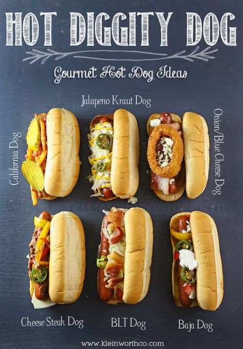 Dogs Ideas, Gourmet Hot Dogs, Hot Dog Bar, Burger Dogs, Summer Grilling Recipes, Hot Dog Recipes, George Foreman, Think Food, Corn Dogs