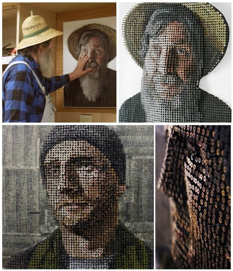 Please Touch the Art: This Artist Creates Tactile Portraits for the Blind While many artists consider pencils and paper to be their essential tools, Andrew Myers prefers his electric screwdriver. For the past several years, the California-based artist has been drilling thousands of screws into pieces of plywood and painting them to make 3-D masterpieces that can be appreciated by both blind and sighted people. Art For Blind People, Tactile Art For The Blind, Screw Art, Andrew Myers, Blind Art, Tactile Art, Art Teaching Resources, Architecture School, Portrait Creative