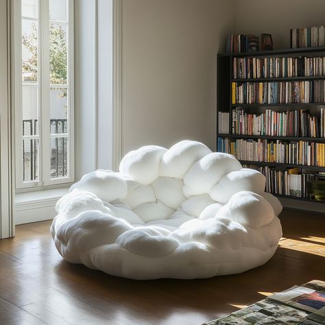 The Cloud Bean Bag is a plush, cloud-shaped seat that brings ultimate comfort and relaxation to any space. Designed to resemble a soft, fluffy cloud, its rounded, gentle contours and cushioned form cradle your body, offering a cozy place to lounge. Made from premium, breathable fabric and filled with high-density foam, this bean bag molds to your shape, providing ergonomic support. Perfect for reading, napping, or simply unwinding, the Cloud Bean Bag adds a whimsical, nature-inspired touch to... Fluffy Chair, Whimsical Nature, Cozy Room Decor, Cozy Place, Cozy Room, The Cloud, Bean Bag, Art Class, New Room