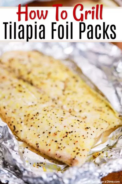 Grilled Tilapia Recipes, Lemon Pepper Tilapia, Tilapia Recipes Healthy, Grilled Dinner Recipes, Nutella Brownie, Grilled Tilapia, Tilapia Recipe, Grilled Fish Recipes, Foil Packs