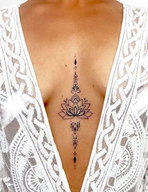 Women Chest Tattoo Classy, Tato Mandala, Mandala Tattoos For Women, Underboob Tattoo Designs, Tattoo 2024, Our Mindful Life, Small Chest Tattoos, Flower Tattoo Meanings, Underboob Tattoo