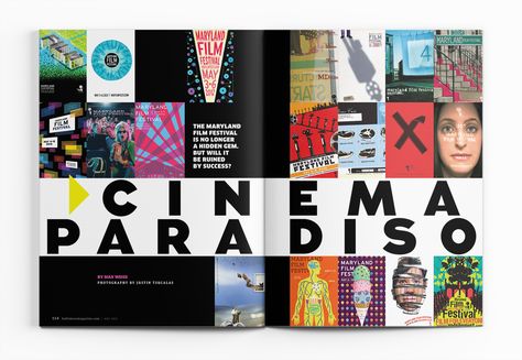 Baltimore Magazine. May 2017. Cinema Paradiso. Photography by Justin Tsucalas. Cinema Magazine Design, Yearbook Design Layout Templates, Yearbook Design Layout, Cinema Magazine, Layout Book, Design Squad, Yearbook Layouts, Brochure Design Creative, Magazine Layouts