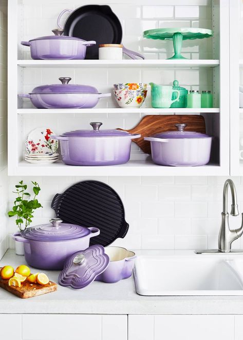 Le Creuset Lavender Collectioncountryliving Lavender Kitchen Decor, Lilac Kitchen, Lavender Kitchen, Purple Kitchen, Dining Ware, Purple Interior, Purple Home, Apartment Kitchen, Le Creuset