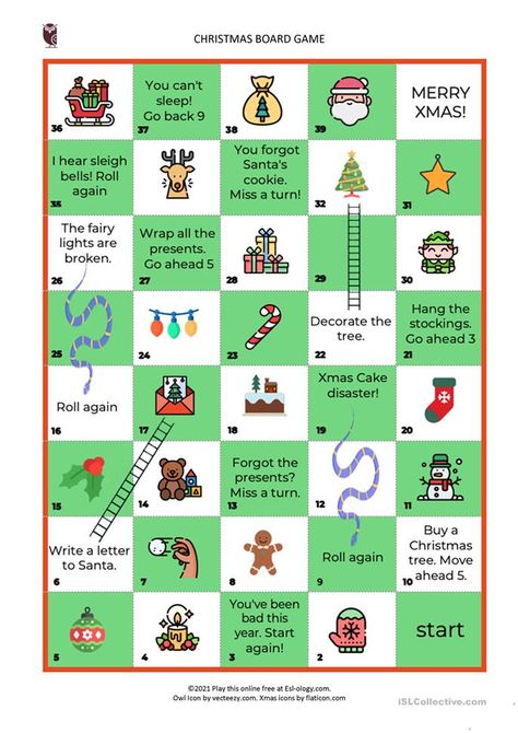 Christmas Board Game - English ESL Worksheets for distance learning and physical classrooms Christmas Board Games For Kids, Christmas Board Games Diy, Christmas English Activities, Christmas Games For Kids At School, Esl Christmas Activities, Christmas Esl Activities, Christmas Classroom Activities, Christmas Worksheets For Kids, Christmas Board Game