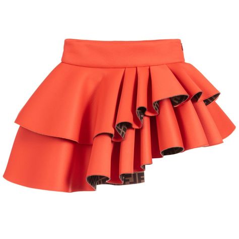 brand Orange Neoprene Ruffle Skirt  at Childrensalon.com Neoprene Skirt, Nice Clothing, Fendi Kids, Brown Logo, Asymmetric Skirt, Logo T Shirts, Orange Skirt, Skirts For Kids, Browning Logo