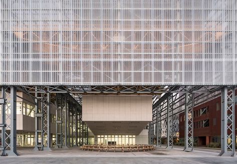 Alstom Warehouses, Nantes Métropole Higher School of Fine Arts / Franklin Azzi Architecture | ArchDaily Long Facade Architecture, Warehouse Architecture, Facade Engineering, Warehouse Design, Industrial Architecture, Urban Fabric, Adaptive Reuse, Brno, Scaffolding