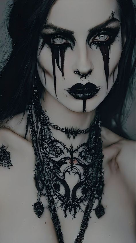 Demon Makeup, Horror Make-up, Creepy Halloween Makeup, Witch Makeup, Halloween Makeup Inspiration, Goth Women, Goth Beauty, Gothic Makeup, Goth Makeup