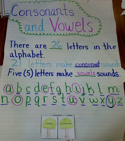 Word Study anchor chart to introduce or review consonants and vowels. Vowel And Consonant Anchor Chart, Teaching Vowels And Consonants, Vowels And Consonants Anchor Chart, Consonants And Vowels Activities, Consonant And Vowel Anchor Chart, Vowel And Consonant Activities, Vowels And Consonants Activities, Vowels And Consonants Chart, Vowels Anchor Chart