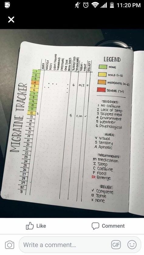 Exemple de tracker migraine dans un #bujo Headache Tracker, Bullet Journal Health, Weekly Log, Journal Organization, Bullet Journal Ideas Templates, Bullet Journal Mood Tracker Ideas, Bulletin Journal Ideas, Bullet Journal Tracker, Bullet Journal Mood