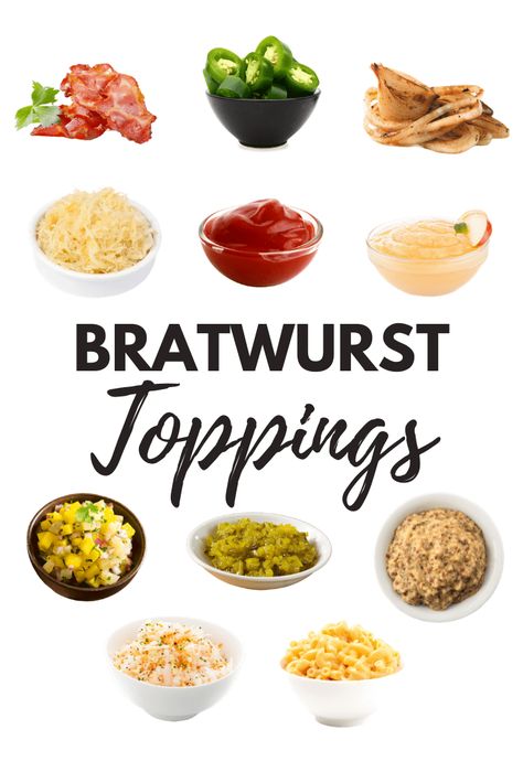 Next time you make bratwurst, spice it up with one of these 14 delicious and flavorful toppings! From banh mi to beer battered onions, we've got you covered. Beer And Brats Party, Toppings For Brats, Brat Toppings, Bratwurst Toppings, Toppings Bar, Beer Brats, Jalapeno Sauce, Oktoberfest Food, Beer Battered