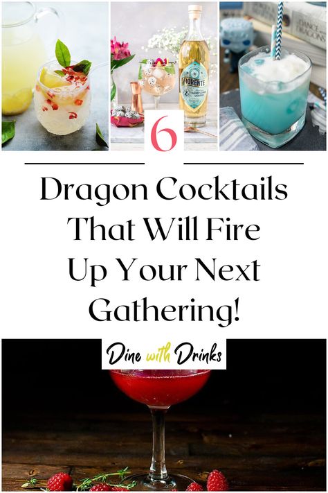 Collage of 4 dragon cocktails. Dragon Alcoholic Drinks, Dragon Cocktail Drinks, Dnd Cocktail Recipes, D&d Cocktails, Dnd Mocktails, Dnd Drinks Recipes, Dnd Themed Drinks, Dnd Cocktails, Fantasy Cocktails