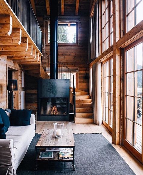 Cottage Images, Bedroom Fireplace, Cabin Living, A Frame House, Tiny House Cabin, Cabin In The Woods, Cabins And Cottages, Modern Cabin, Cabin Life