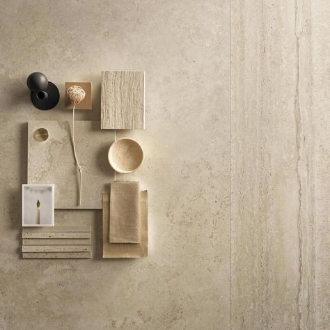 Nativa • Captures the aesthetic qualities and beauty of natural travertine. Available in 4 colours and a range of sizes and tactile surfaces. Arriving end of June! #travertine #porcelain #luxurytiles #italiantiles #bathroom #home #luxurydesign #madeinitaly #interiors #porcelainslabs #dilorenzotiles Bedroom Wabi Sabi, Wabi Sabi Design, Mood Board Interior, Son Bedroom, Material Board, Italian Tiles, Travertine Tile, Tile Inspiration, November 30