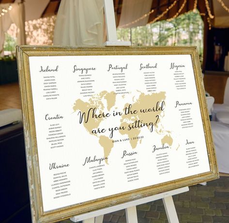 Destination Table Plan Wedding Where In The World Am I | Etsy Sitting Arrangements For Wedding, Table Plan Wedding, Reception Poster, Travel Wedding Invitations, Wedding Booklet, Table Planner, Plan Wedding, Board Table, Wedding Table Plan