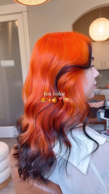 Ash 💌🧚‍♀️💗🌨🥡🍥 on Instagram‎: "NEON FOX HAIR 🍑🧡🍊🎃🥭  I have been getting all my warm tone girlies lately and it makes my heart so happy!  Brittany was turned down by three different stylists because her hair was too much for them to handle. I unfortunately am always drawn stressful things so of course I was brave enough to conquer her hair (•̀ᴗ•́)و  aaaand her hair ended up being so easy to work with! We were both pleasantly surprised 😋  I didn't get a before picture but previously we had installed a full head of red tape-in extensions with bright orange highlights, and when we took them out we were feeling BRIGHT. @pravana orange had us covered ( ˘ ³˘)♥︎  Brittanys hair was so neon orange it lowkey hurt to look at, but I am obsessed as always 😭  #atxhairsalon #newsalonaustin #h Orange Hair With Red Tips, Red And Orange Short Hair, Honey Blonde Red Hair, Fox Hair Color Style, Fiery Orange Hair, Fox Colour Hair, Fox Color Hair Dye, Foxtail Hair Color, Red Hair With Orange Highlights