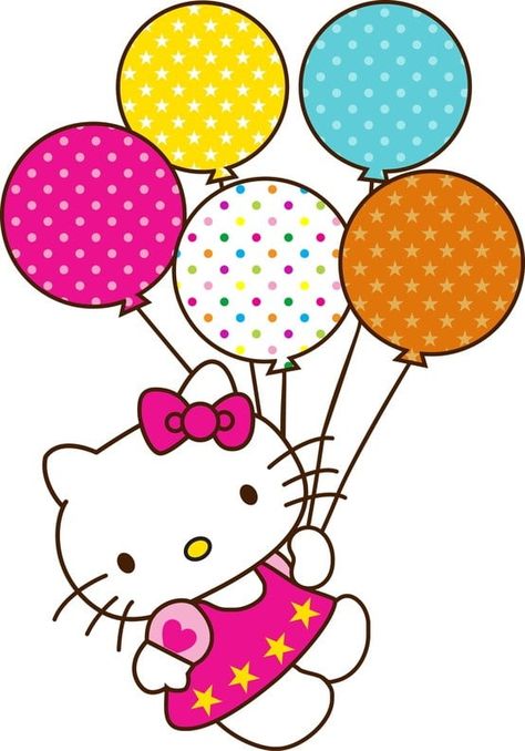 Hello Kitty – Logos Download 07F Hello Kitty Happy Birthday, Happy Birthday Colorful, Hello Kitty Party Supplies, Hello Kitty Happy, Hello Kitty Clipart, 50th Birthday Cake Toppers, Hello Kitty Cupcakes, Edible Cupcake Toppers, Colorful Balloons