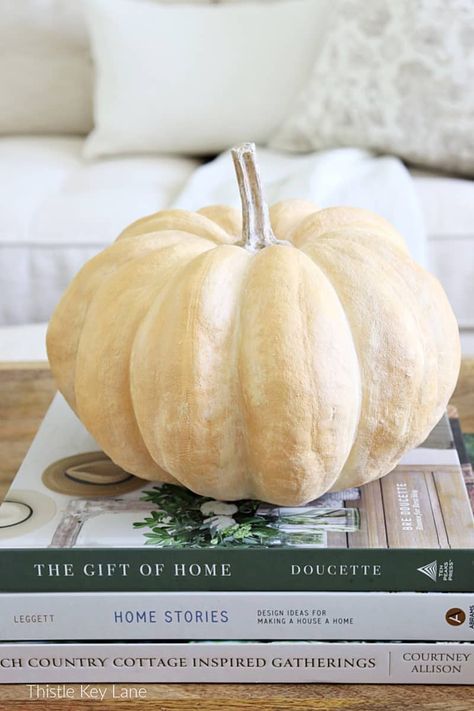 Three Easy Faux Pumpkin Makeovers - try these simple fall craft tutorials and give your faux pumpkins a new look for your seasonal decor. How to make faux terra cotta pumpkins. How to add dried pumpkin stems to faux pumpkins. Painting faux pumpkins to look real. Faux Pumpkin Makeover, Paint Faux Pumpkins, Faux Pumpkins Outdoor, Foam Pumpkin Makeover, Diy Plaster Of Paris Pumpkins, How To Paint Foam Pumpkins, Diy Plastic Pumpkin Makeover, How To Paint Faux Pumpkins, Painted Faux Pumpkins