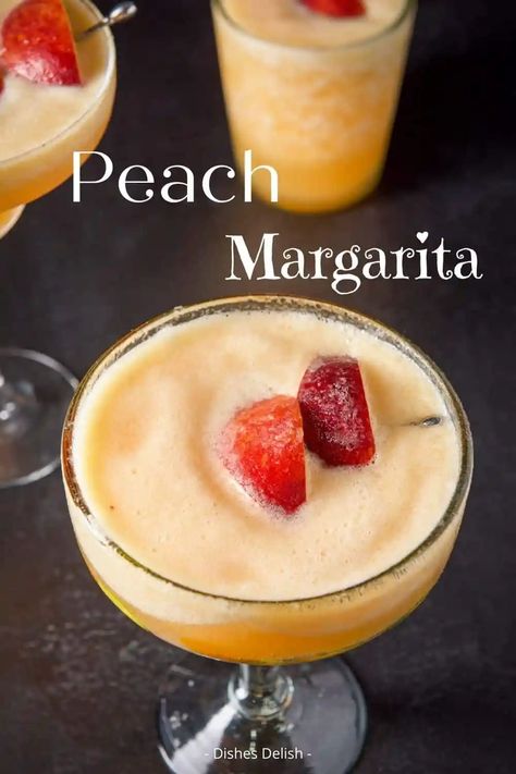 This frozen peach margarita recipe is slightly sweet, super refreshing, and perfect for cooling down during the summertime. Serve at your next party to impress all your friends! #peachmargarita #peachmargaritarecipe Frozen Peach Margarita, Peach Margarita Recipe, Peach Margarita Recipes, Peach Margarita, Mango Margarita, Frozen Margaritas, Summer Drink Recipes, Fresh Peaches, Margarita Recipe