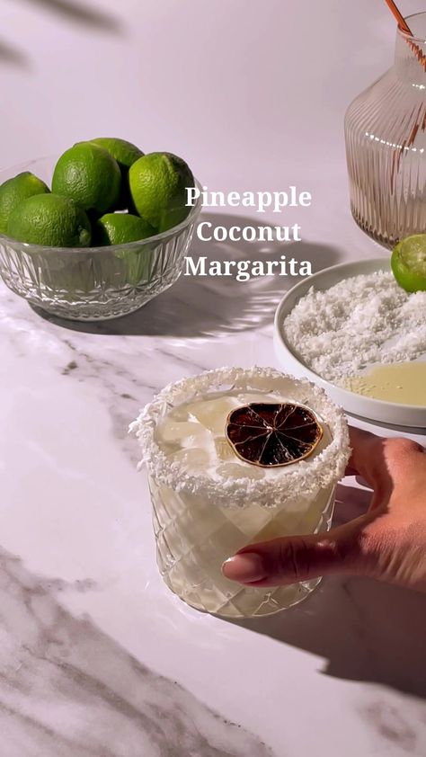 One of my favs 🥥 #margaritas #margaritarecipe #coconutmargarita #easydrinksathome #pineapplemargarita Pineapple Coconut Margarita, Coconut Margarita, Drink Recipes Nonalcoholic, Yummy Alcoholic Drinks, Refreshing Drinks Recipes, Boozy Drinks, Fancy Drinks, Mixed Drinks Recipes, Pineapple Coconut