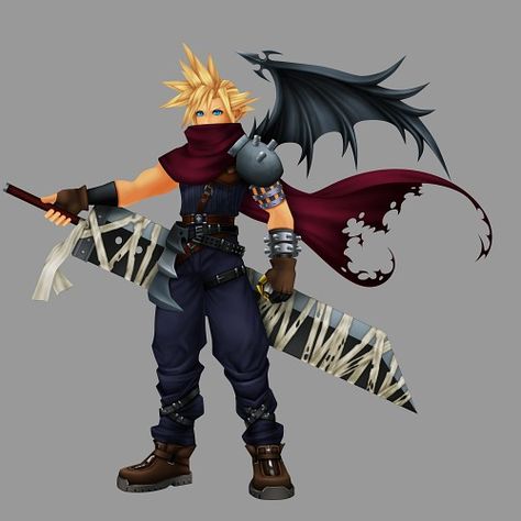 Cloud Kingdom Hearts, Kingdom Hearts 1, Final Fantasy Cloud Strife, Cityscape Drawing, Kingdom Hearts Characters, Final Fantasy Cloud, Kingdom Hearts Fanart, Sora Kingdom Hearts, Kingdom Hearts Art