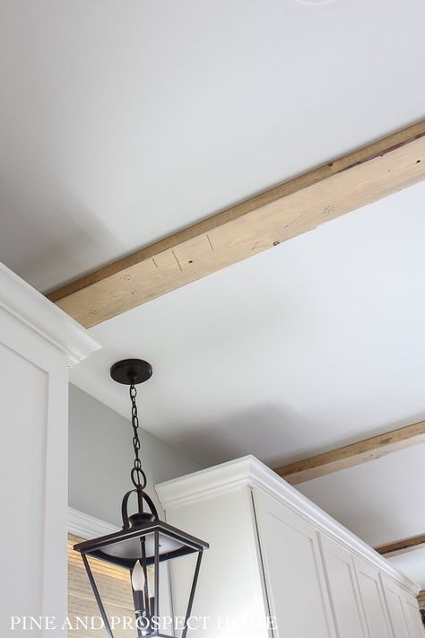 Easiest Faux Beams Ever! - Pine and Prospect Home Faux Ceiling Beams, Pine And Prospect Home, Pine And Prospect, Beams Living Room, Reclaimed Wood Beams, Galley Style Kitchen, Faux Wood Beams, Faux Beams, Wood Beam Ceiling