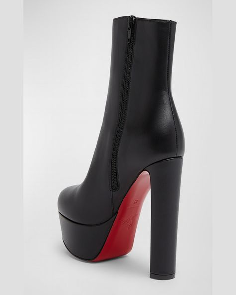 Find CHRISTIAN LOUBOUTIN Loo Leather Red Sole Platform Booties on Editorialist. Christian Louboutin platform ankle booties in smooth leather 5.25 in / 130 mm thick stiletto heel Round toe Side zip eases dress Signature Louboutin red leather outsole Made in Italy Platform Louboutin Heels, Louboutin High Heels, Red Louboutin, Leather Western Boots, Louboutin Heels, Red Sole, Red Bottoms, Crazy Shoes, Louboutin Shoes