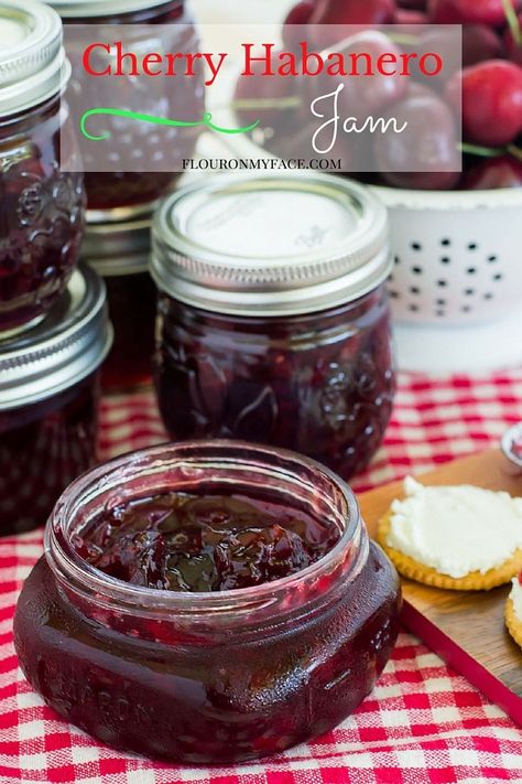 Cherry Habanero Jam Recipe Habanero Jelly Recipe, Crackers And Cream Cheese, Habanero Jam, Eggs Diet, Habanero Recipes, Cherry Jam Recipes, Pressure Canning Recipes, Hot Pepper Jelly, Jam Recipes Homemade