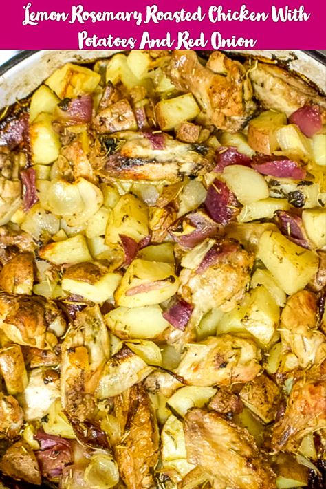 Chicken Red Onion Recipes, Chicken And Red Onion Recipes, Recipes With Red Onion, Rosemary Chicken And Potatoes, Roasted Chicken With Potatoes, Roasted Potatoes And Onions, Rosemary Roasted Chicken, Harvest Food, Chicken With Potatoes