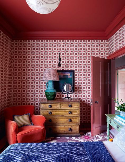 Nicola Harding, 18th Century House, Painted Stools, Riverside House, Paint And Paper Library, Yellow Tile, Bedroom Red, London House, Red Walls